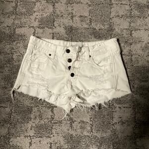 Abercrombie & Fitch white button fly jean shorts low rise‎ distressed 0/25